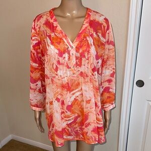 Rose & Olive Pink and Orange Patterned Blouse Size 3X.